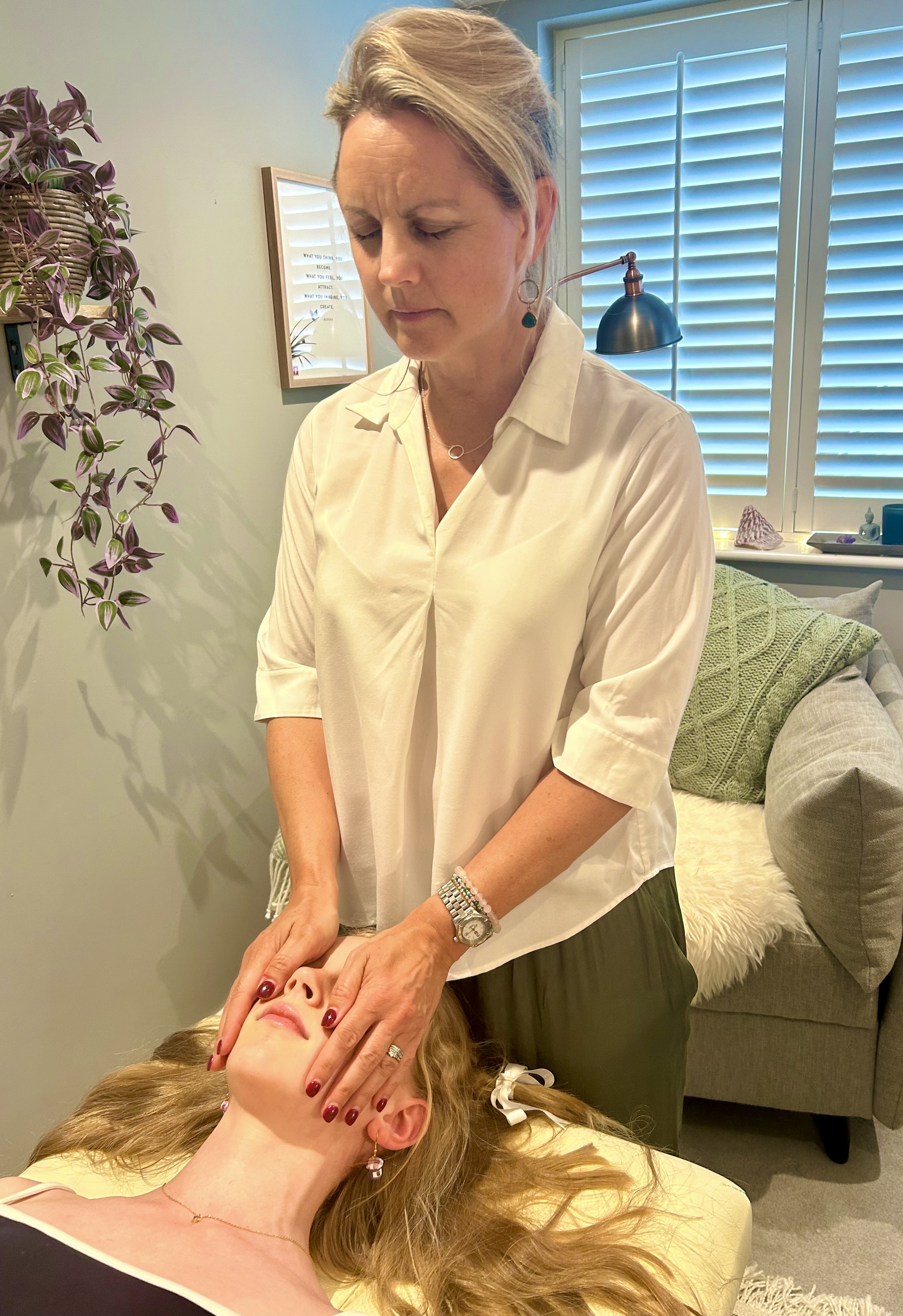 Reiki session in Sarah's therapy room